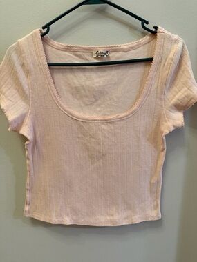 Free People pointelle scoop neck baby t-shirt peach size medium